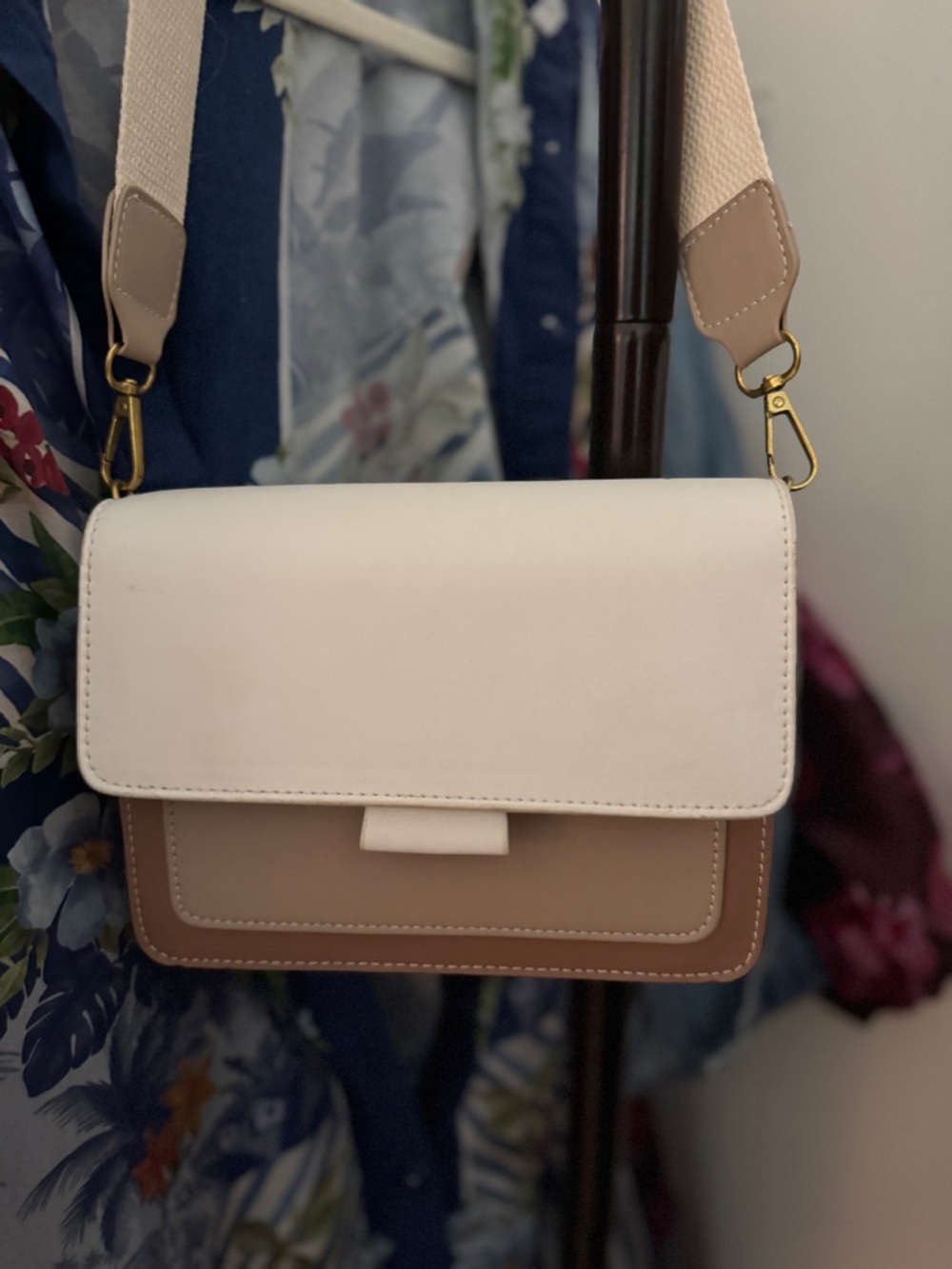 Two-Tone Crossbody Bag in White and Taupe